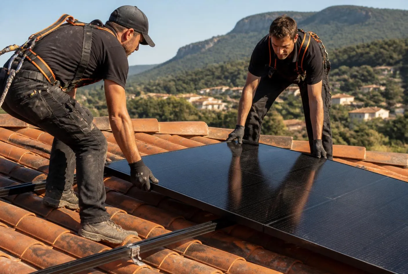 Professionnel intervenant sur une installation photovoltaïque